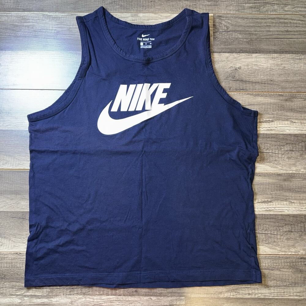 Nike The Nike Tee Men's XL Navy Blue Sleeveless Crew Neck Logo Tank Top